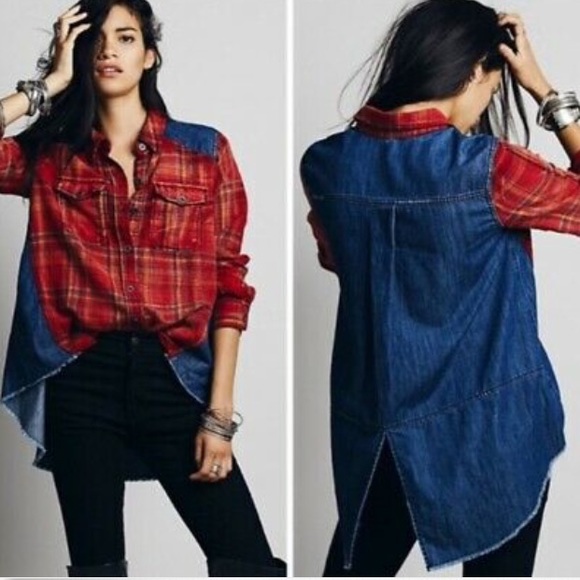 Free People Tops - Free People / Road Trip Plaid & Denim NWOT S/M